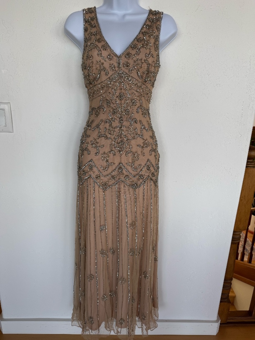 Pisarro Nights Beaded Sequin Evening Gown Wedding Formal